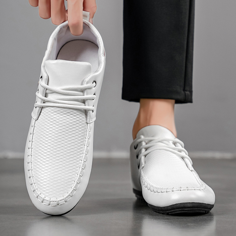 Men Shoes Boss - White Faux Leather Loafers With Horse