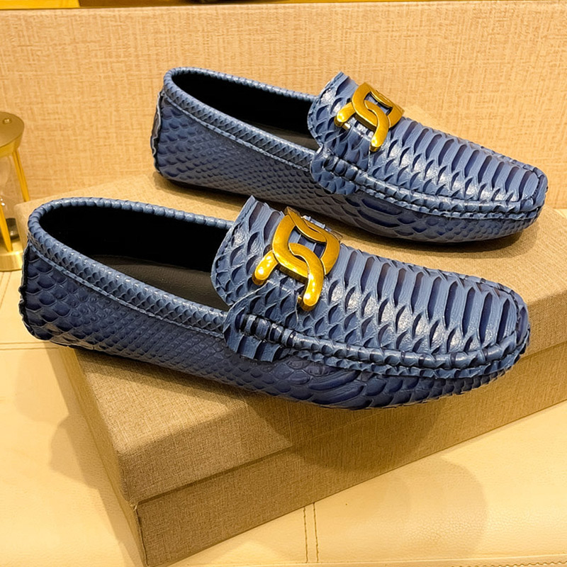 Navy Blue Snake Print Loafers  - Men'S Shoes Navy Blue recensione e prezzo